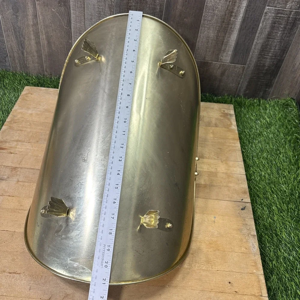 Vintage Brass Fireplace Log Holder Carrier Scuttle Decorative Hearth Bin